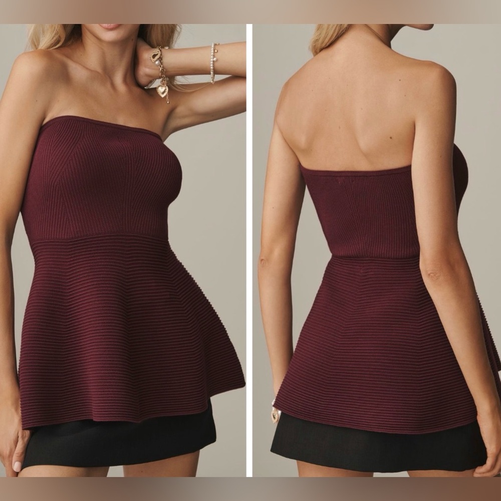Anthropologie Maeve Strapless Peplum Knit Top, Size XS